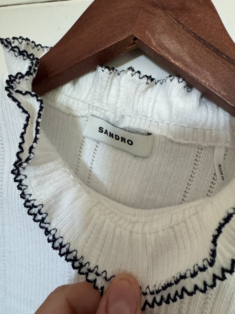 Sandro Ribbed Ruffle Mockneck Top S/M - Picture 4 of 11